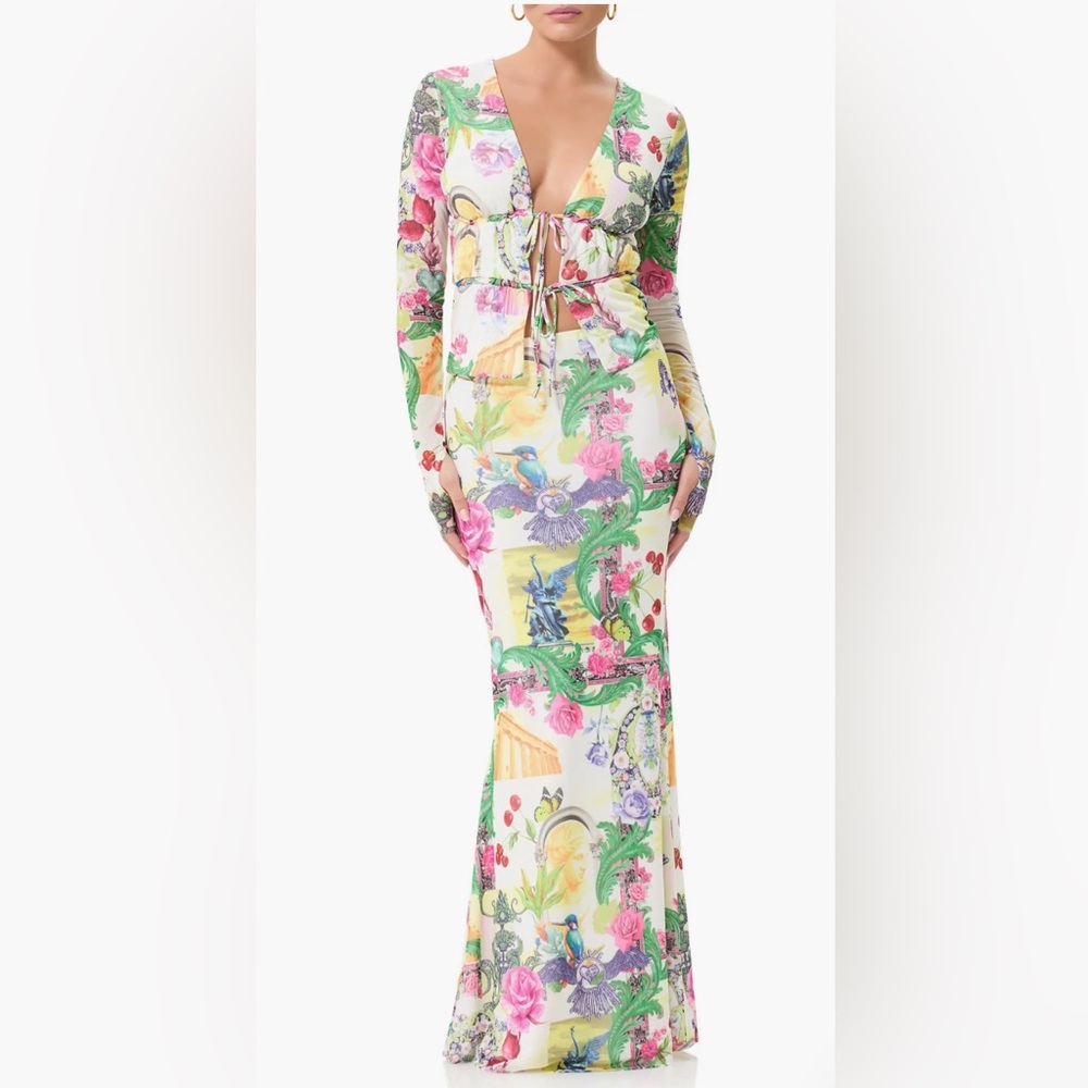 AFRM Roman mix print cane top and Tegan mermaid maxi skirt set